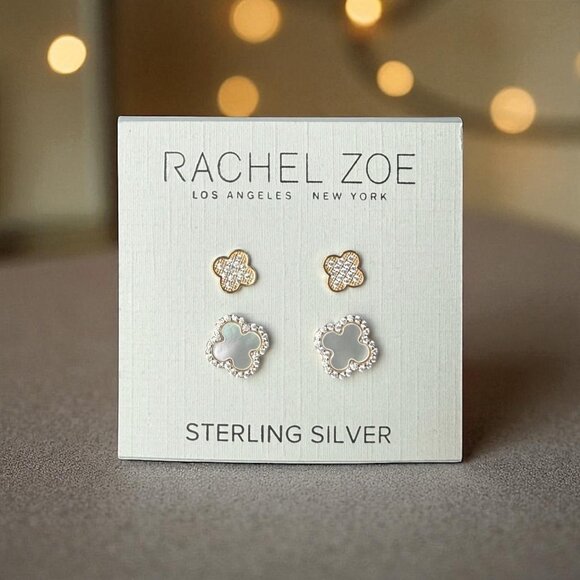 Rachel Zoe Gold Plated Sterling Silver Clover  Set Necklace & Earrings NWT - Picture 8 of 10